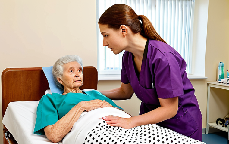 **Empathic Occupational Therapist:** An occupational therapist actively listening to an elderly woman, showing concern and understanding. The setting is a bright, comfortable clinic room. Focus on the genuine connection and compassionate body language.