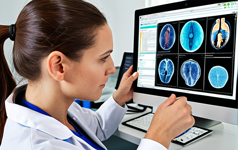 **Occupational therapist exploring a tablet displaying eHealth solutions, surrounded by diverse tech interfaces. Focus on a modern, innovative workspace.** (Focus: eHealth integration in OT)